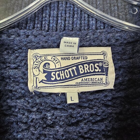 Schott Bros NYC Shawl Collar Cardigan Sweater L Elbow Patches Fisherman Academia - Picture 5 of 12